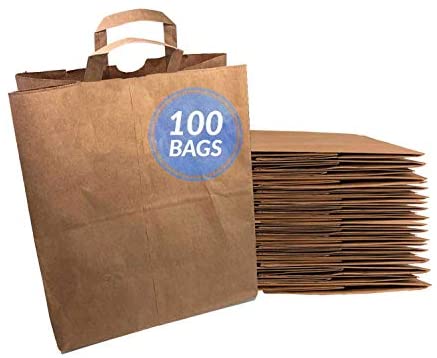 Reli. Paper Grocery Bags w/ Handles (100 Pcs, Bulk)(12"x7"x14") Large