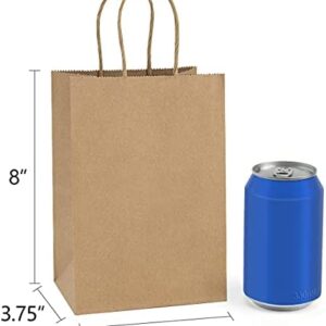 BagDream Kraft Paper Bags 100Pcs 5.25×3.75×8 Inches Small Paper Gift Bags with Handles Bulk, Paper Shopping Bags, Kraft Bags, Party Bags, Brown Bags